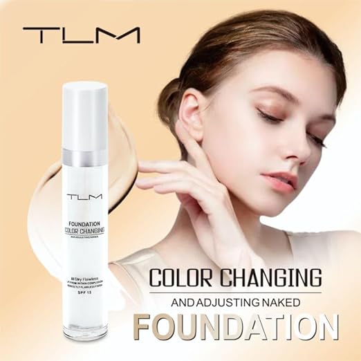 **TLM Foundation – farbverändernde Foundation – passt sich automatisch deinem Hautton an – leicht, feuchtigkeitsspendend und hypoallergen – 24-Stunden-Deckung – wasserfest – Ultra-HD-Make-up**