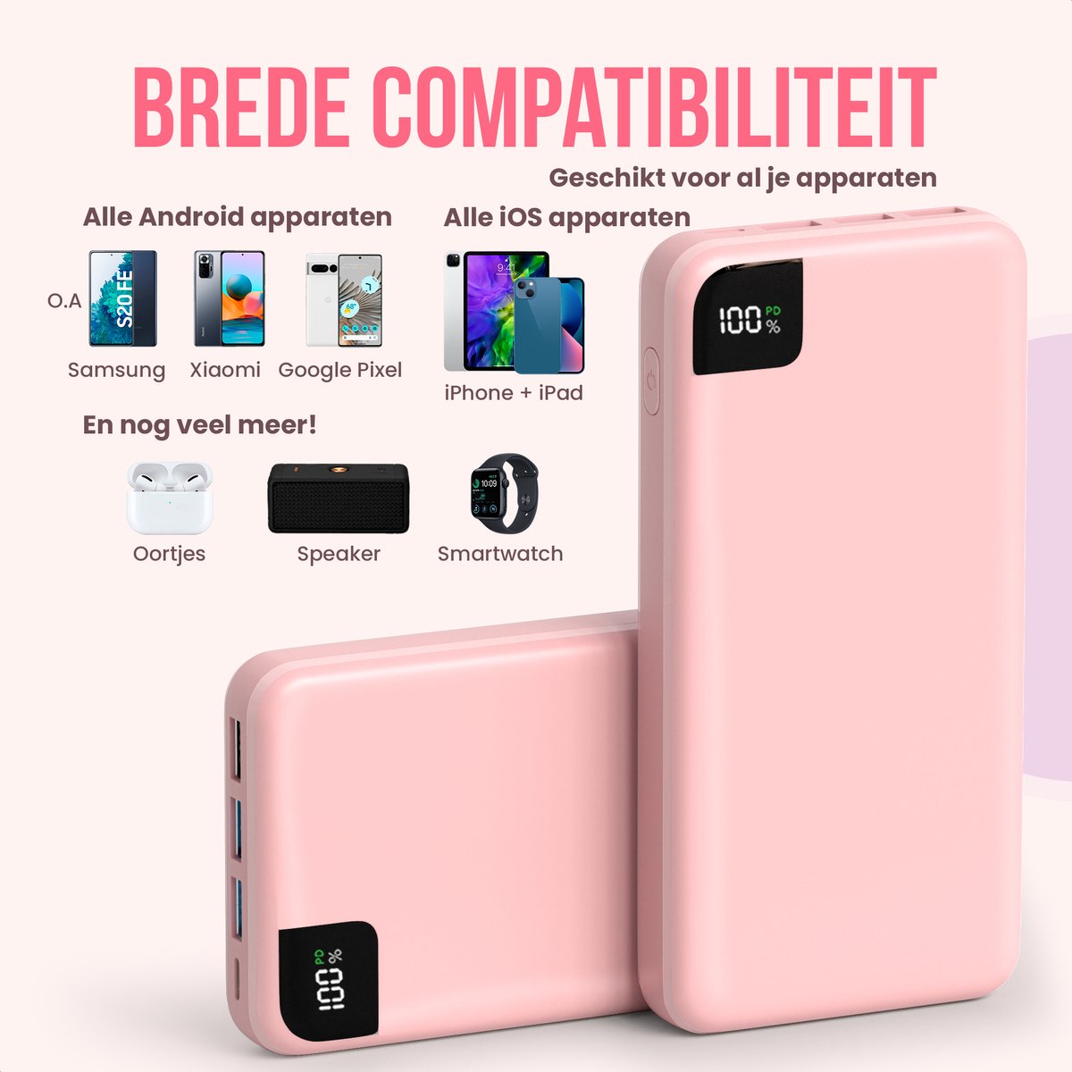 Strex Powerbank Pink - 27.000 mAh - 22,5W Schnellladegerät - USB-A/USB-C - LED-Anzeige - Universal-Powerbank u.a. geeignet für iOS/Android