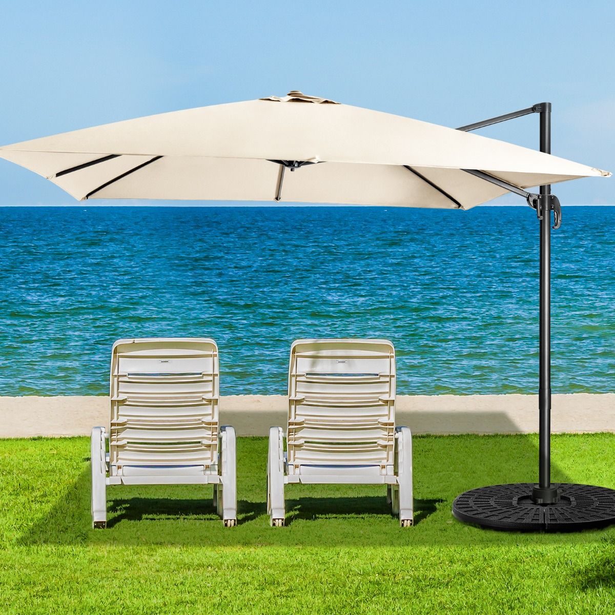 Coast Freischwingender Terrassen-Sonnenschirm - 3 Neigungseinstellungen - 360Â° Drehung - 8 solide Ballen - Beige