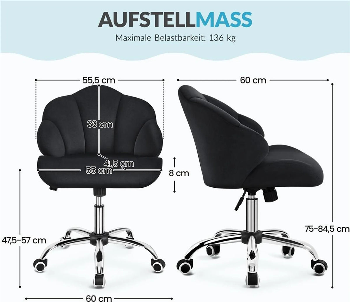 Yaheetech – Eleganter Drehstuhl im Muschel-Design, 76,5–86 cm – Schlichtes Schwarz – Polyester und Metall