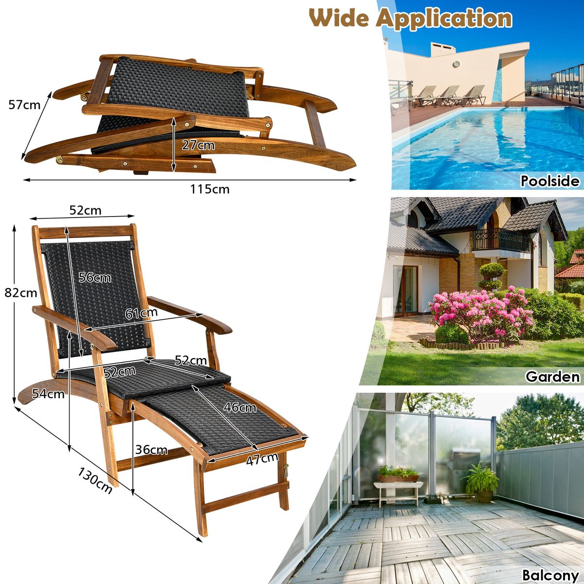 Coast Klappbare Gartenliege – Ergonomische Rückenlehne – Ausziehbare Fußstütze – Mischung aus Braun und Rotbraun