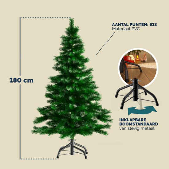 Casaria Künstlicher Weihnachtsbaum - Metallbasis 180cm 613 Punkte - Inklusive Ständer - Grün
