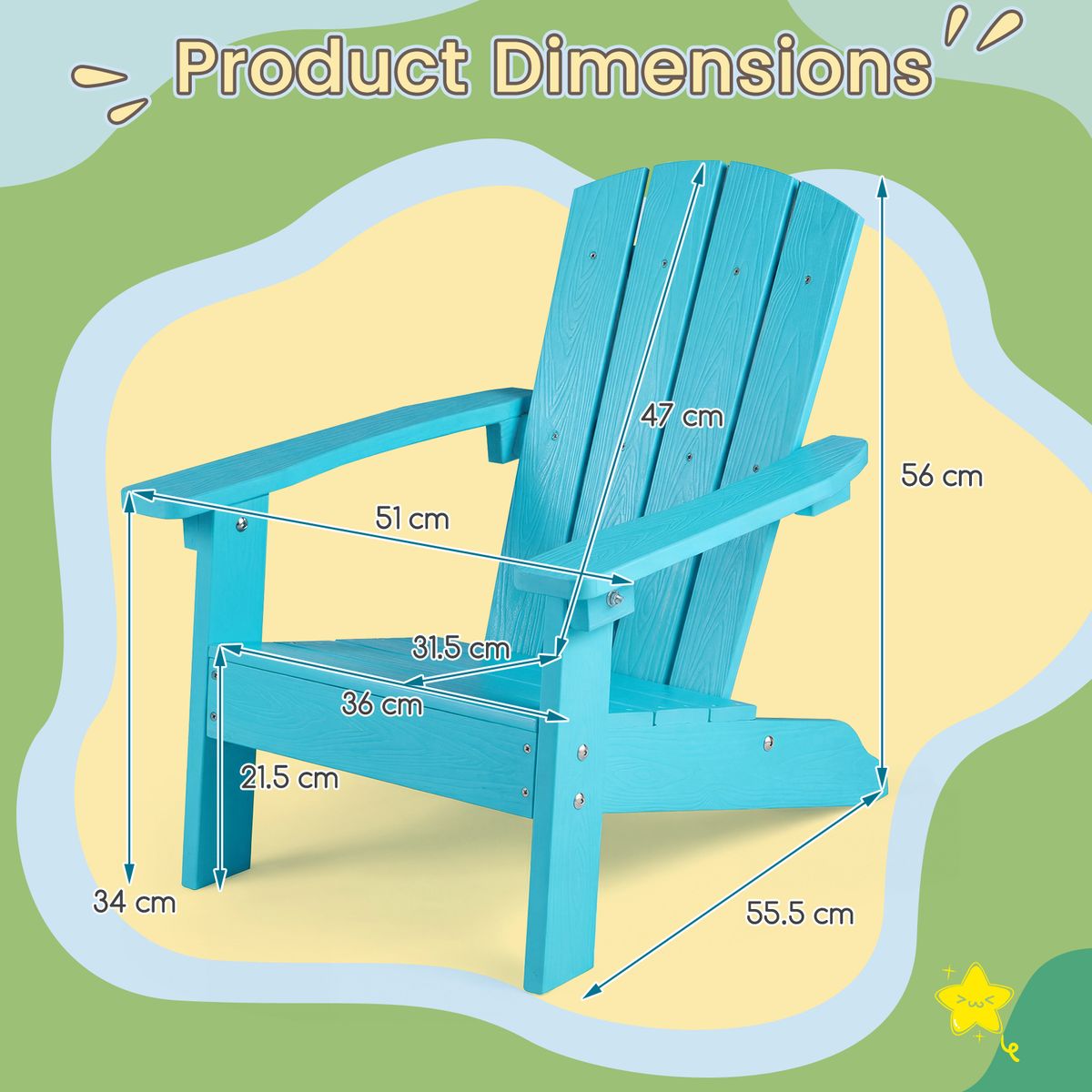 Coast Kinder-Adirondack-Gartenstuhl – ergonomische Rückenlehne – wetterbeständiges HDPE – braun