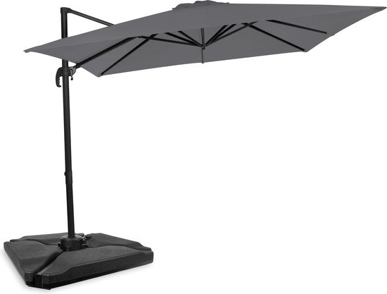 VONROC Premium Floating Parasol Pisogne 300x300cm - Inkl. befüllbaren Fliesen, Kreuzfuß & Schutzhülle - Quadratischer Sonnenschirm - 360° drehbar - Neigbar - UV-beständiges Tuch - Grau