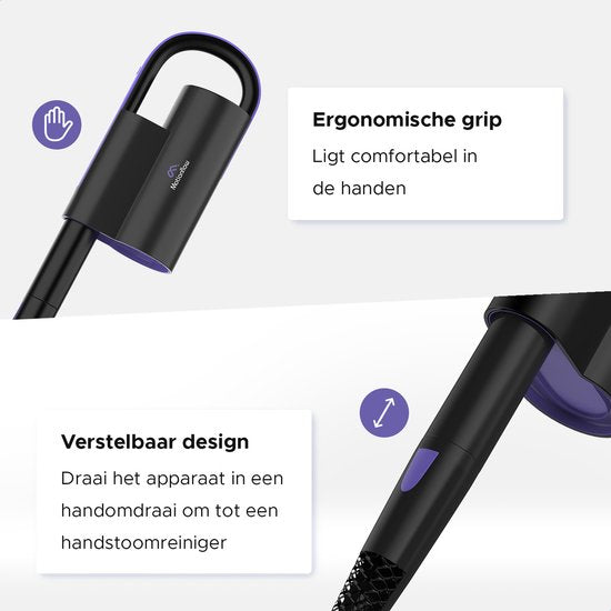 Motionflow 16-in-1 Dampfreiniger - Fleckenreiniger - Handdampfer zur Tiefenreinigung von Boden, Sofa, Bad und Teppich - Dampfmop - Teppichreiniger - Dampfreiniger Schwarz