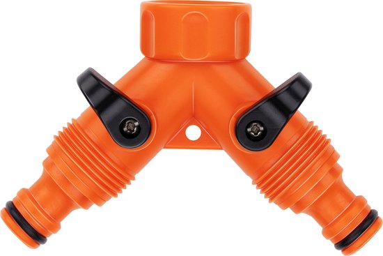 BLACK+DECKER Double Tap Fitting Gartenschlauch - Gartenschlauchkupplung - 3/4" Wasserhahnanschlüsse - Integrierter Wasserstopp - Regulierung des Wasserflusses - Kunststoff - Orange/Schwarz