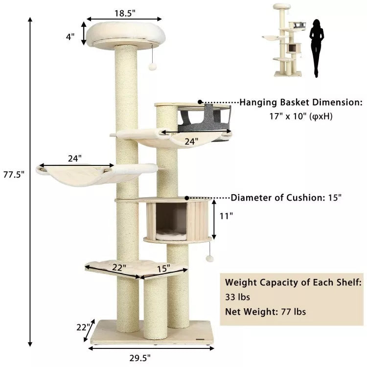 Coast Kratzbaum - Kratzbaum - Max 15 Kg - 75 x 56 x 197 cm - Beige
