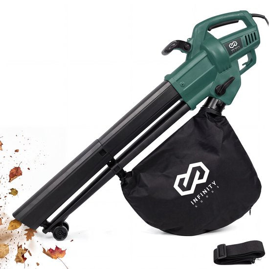 Infinity Goods Elektrischer Laubbläser und -sauger – 3500 W – Häckselfunktion – 45-Liter-Auffangbeutel – mit Kabel – 280 km/h Luftgeschwindigkeit