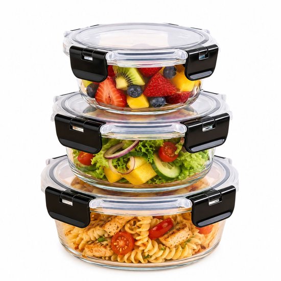 Ceruzo Meal-Prep-Glasbehälter – 3 Stück – luftdicht – rund