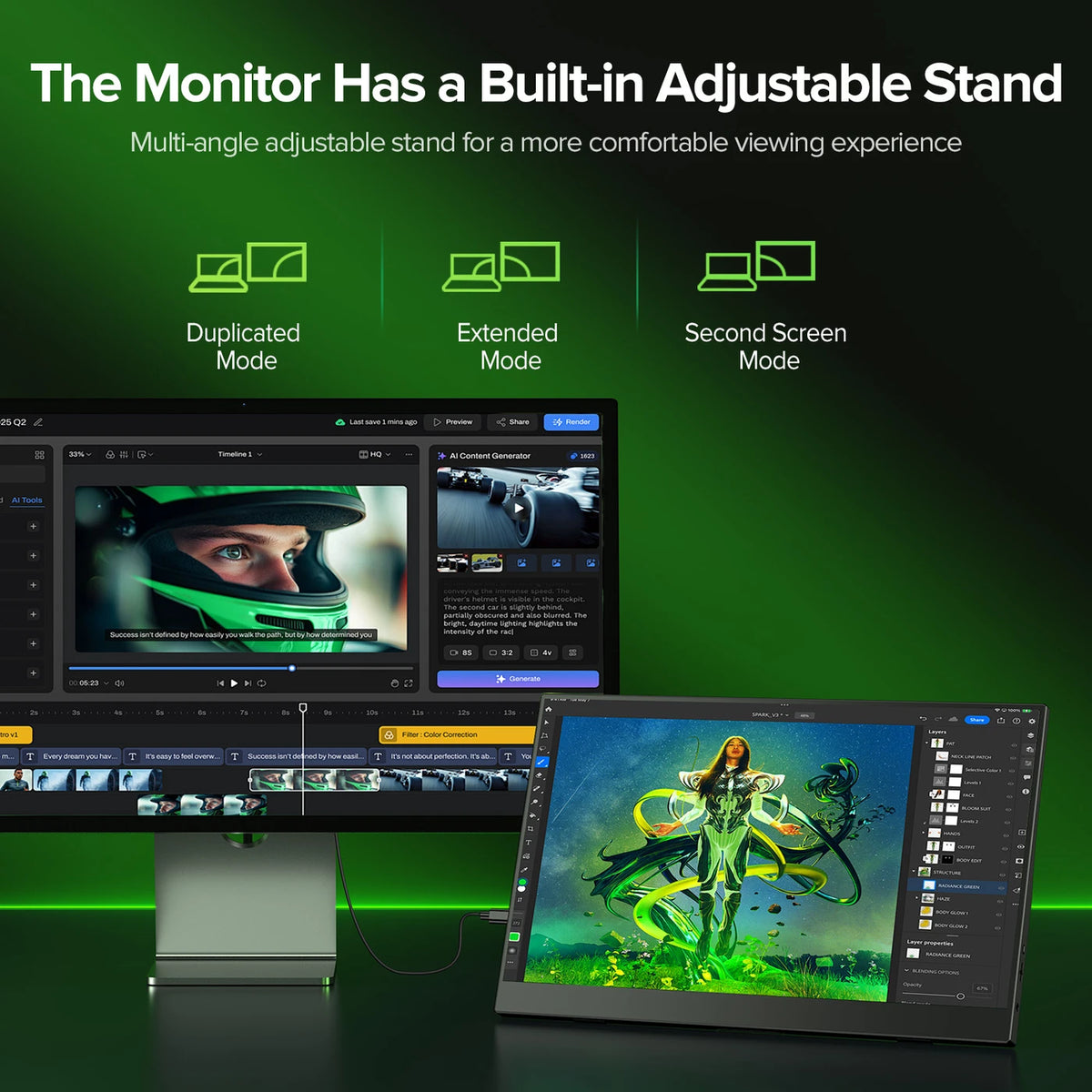 UPERFECT Tragbarer 15,6-Zoll-Full-HD-USB-C-Monitor mit Touchscreen, verstellbarem Ständer und Lautsprechern