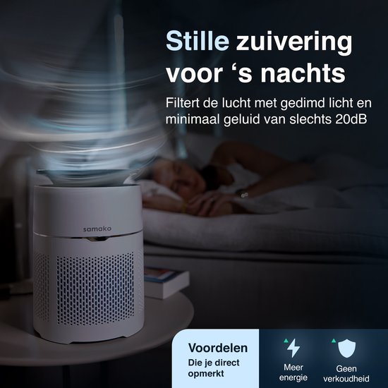 Samako - Airflow Pro - Luftreiniger - Hepa 13 pro Filter - Heuschnupfen, Haustierallergien, Hausstaubmilben - Luftqualitätsanzeige - Luftreiniger - Niederländische App - Schlafmodus