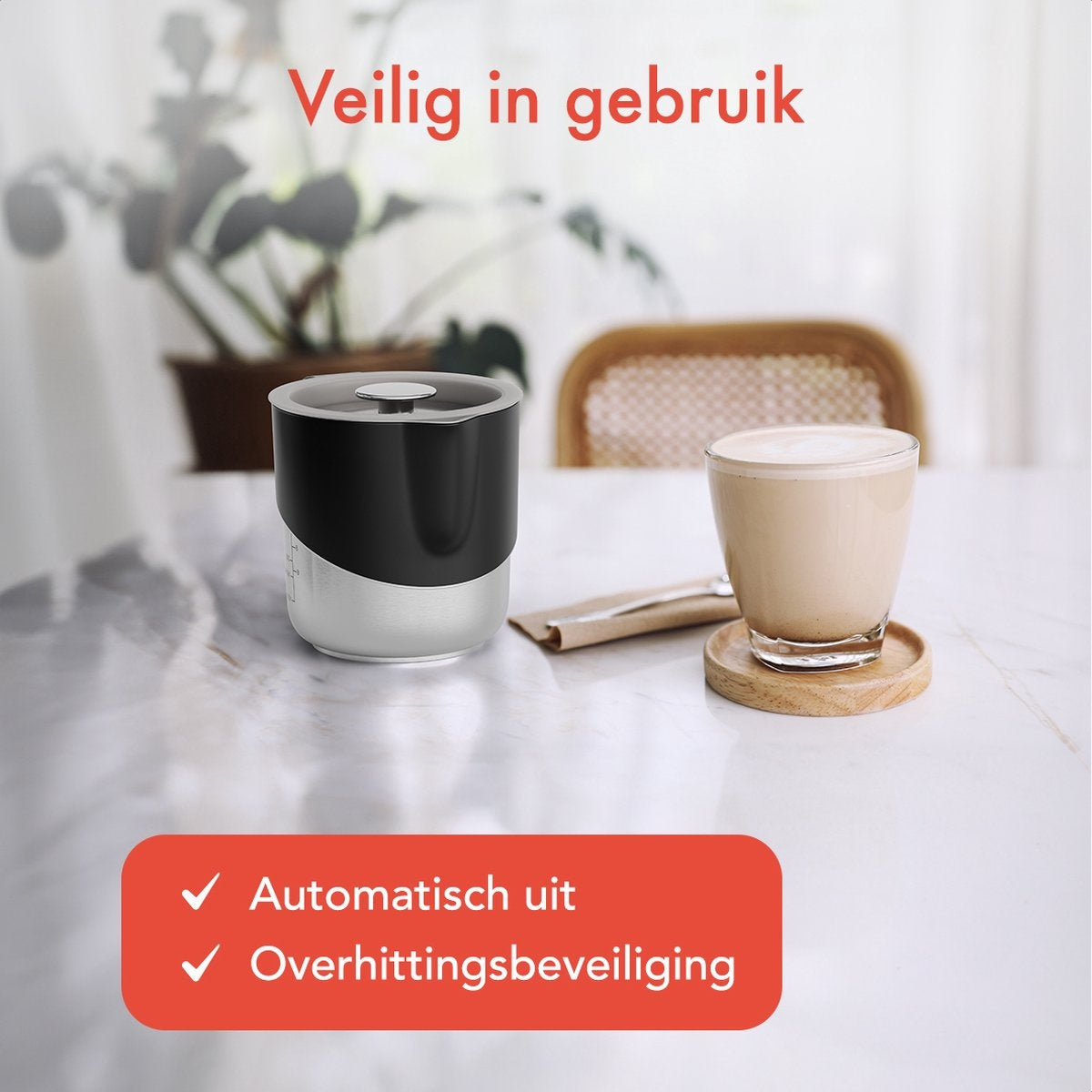 KitchenBrothers Elektrischer Milchaufschäumer - Abnehmbare Kanne - 4-in-1 - 400 ML - Schwarz