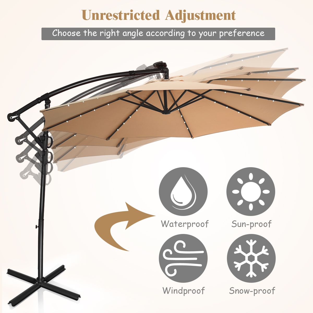 Coast freihängender Sonnenschirm mit Solarbetrieb – Fernbedienung – LED-Beleuchtung – beige – 300 cm