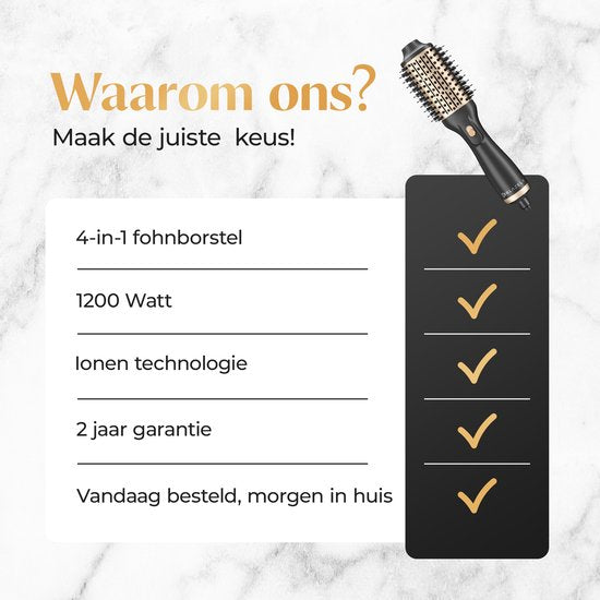 Blazely 4-in-1 Haartrocknerbürste rund - Keramik-Magic-Bürste - Lang/Kurz/Style/Locken - 1200W - Airstyler