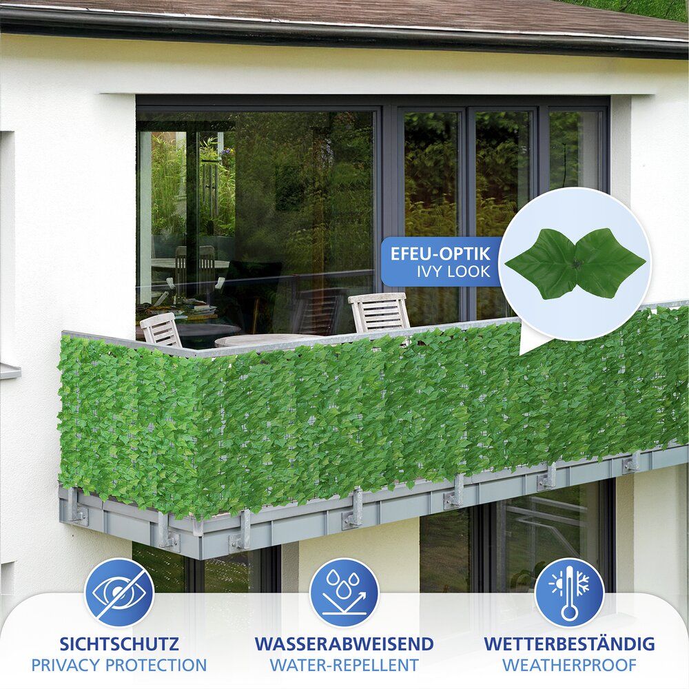 WENKO Ivy Efeu Sichtschutz Grün – 3 x 1 m – Kunststoff