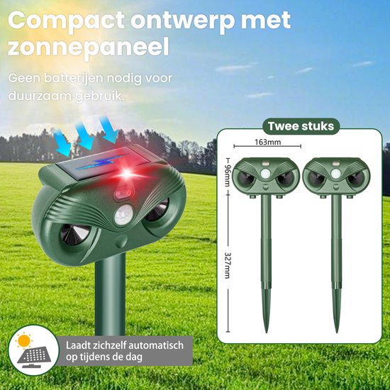 Katzenabwehr - 2 Stück - Ultraschall-Mausabwehr - Solarbetrieben - Gegen Ungeziefer - Grün - von Faas