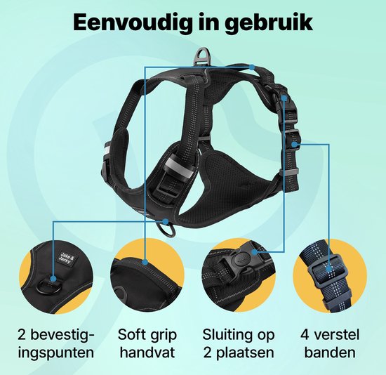 Jake und Jacky Hundegeschirr - Anti-Zieh-Geschirr - Hundegeschirr - Y-Geschirr Hund - Reflektierend - Schwarz - Größe M