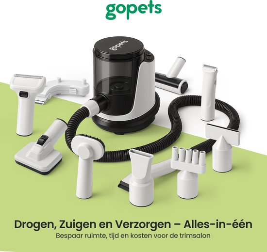 Gopets - 9-teilige Hundeschermaschine - Tierschermaschine für dickes Fell - mit Vakuum & Massagebürste - 23 x 30 cm