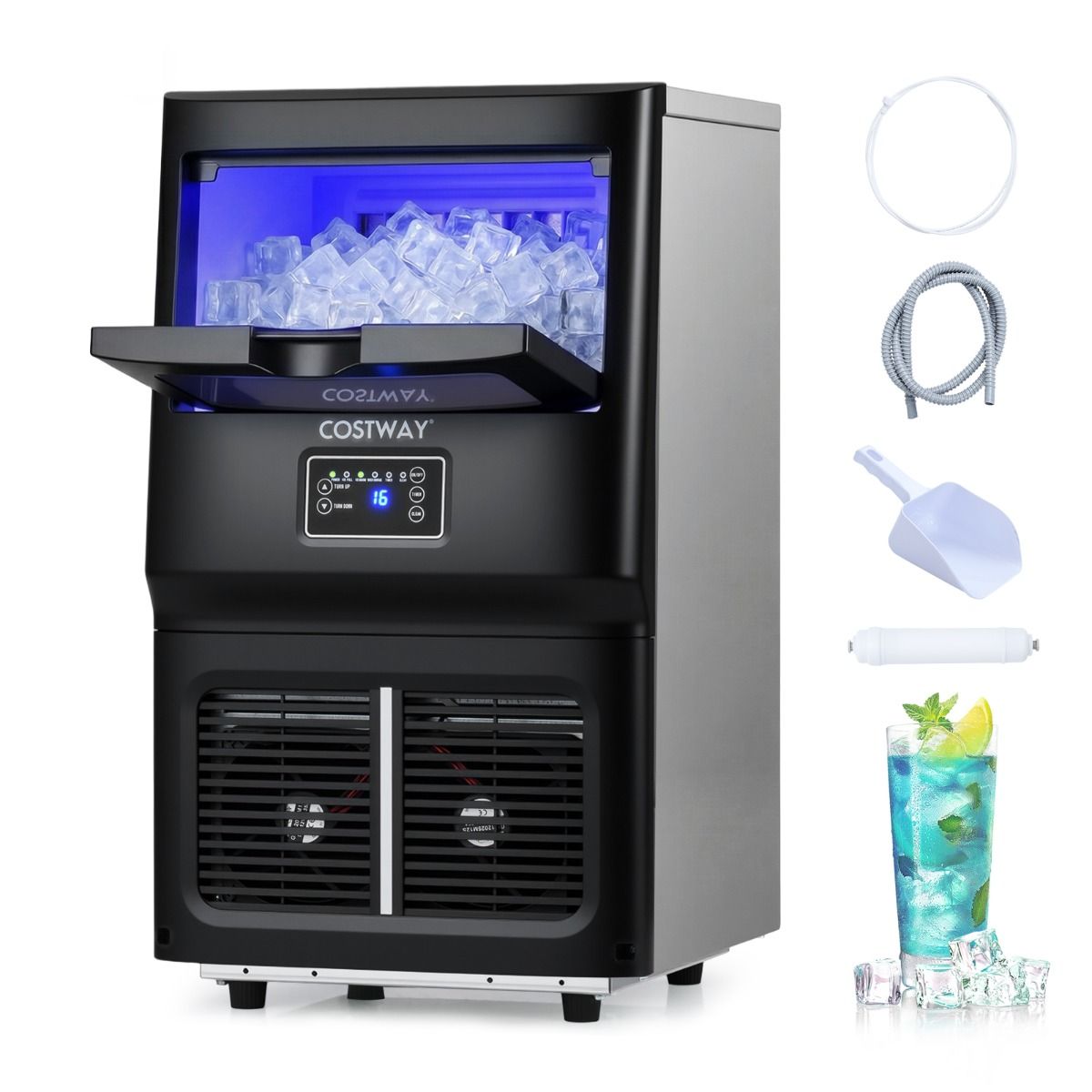 Coast Eiswürfelmaschine – freistehend und zum Einbau – Edelstahl – automatische Reinigung – schwarz