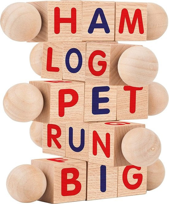 Creative Kids - Leseblöcke aus Holz - Set mit 5 drehbaren Alphabetblöcken - Griffige Griffe - Lernaktivitäten für Kindergarten & Vorschule - Buchstabenarbeit - Montessori-Holzspielzeug - Geschenke für Kinder & Kleinkinder