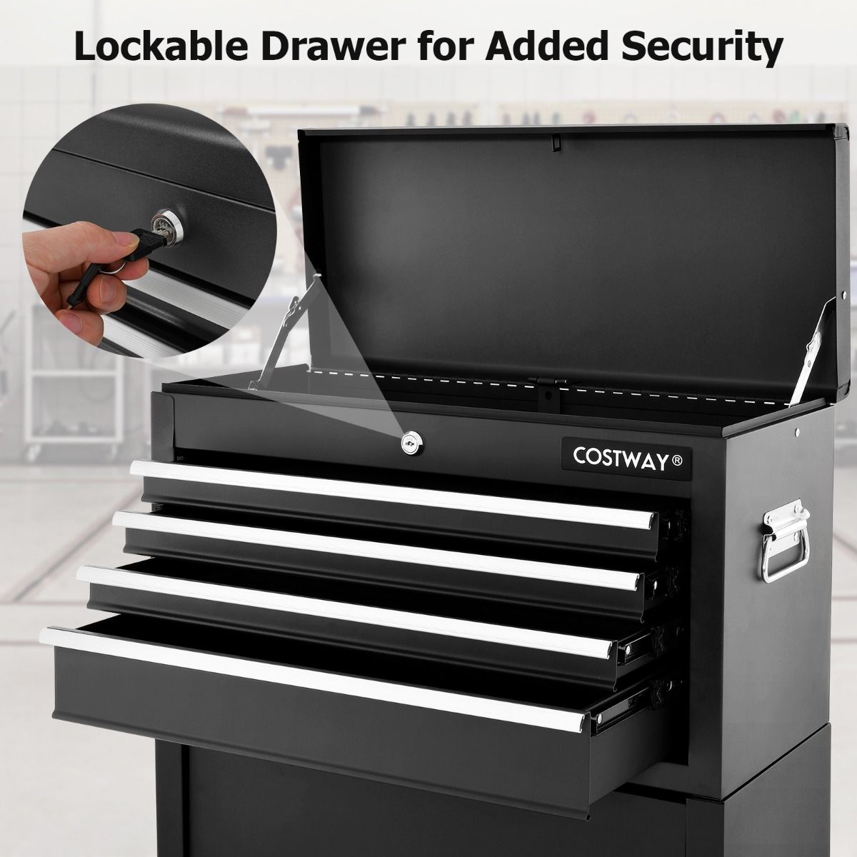 Coast Werkstattwagen mit Schubladen und herausnehmbarem Werkzeugkasten, schwarz, 61,5 x 33 x 132 cm, rollende abschließbare Aufbewahrungslösung