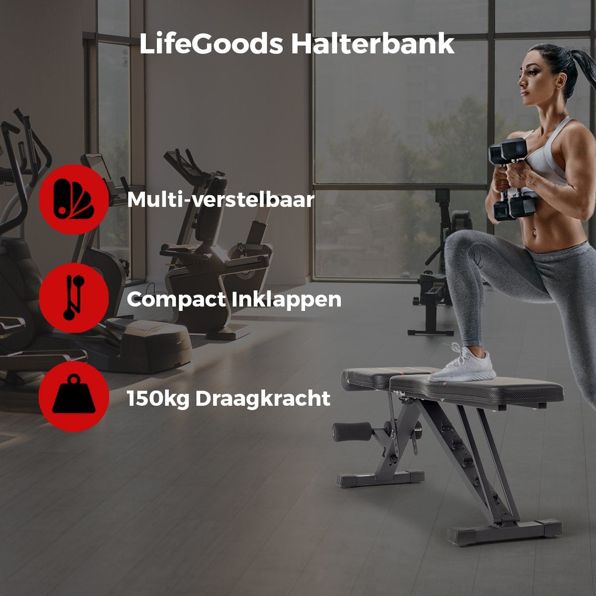 LifeGoods Fitness Hantelbank - Fitnessbank - einstellbar - faltbar - schwarz/rot
