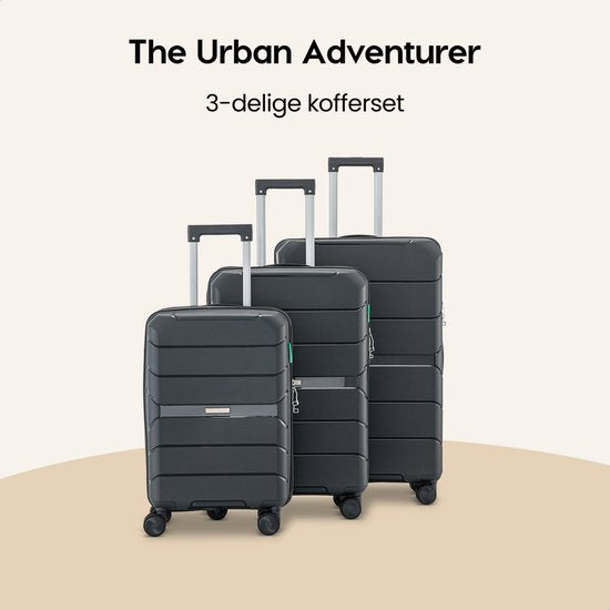 SKYCASES Urban Adventurer - Kofferset - 3-teilig - Zahlenschloss - 232L - Spinnerrollen - Reisekoffer mit Kofferschloss - Leichtgewicht - Dunkelgrau