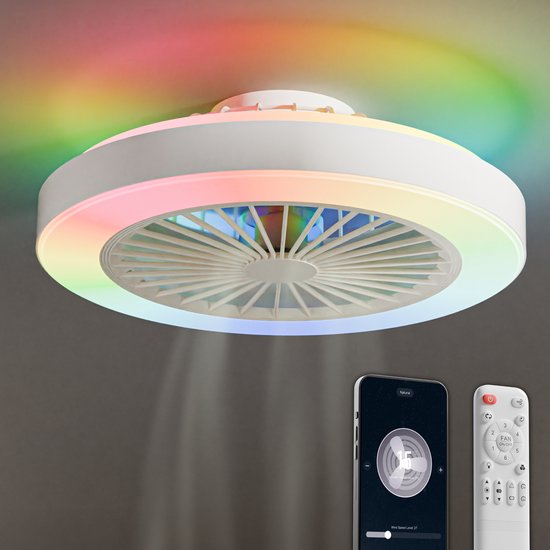 Avacy Deckenventilator mit Beleuchtung – Deckenventilator mit Leuchte – Deckenleuchte – LED RGBW – Tuya WLAN Smart – Fernbedienung – ⌀ 50 cm – Weiß