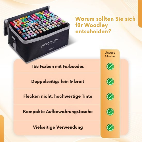 Woodley - Double-sided Markers - Doppelseitige Marker - Twinmarker - Für Erwachsene und Kinder - 168 Farben
