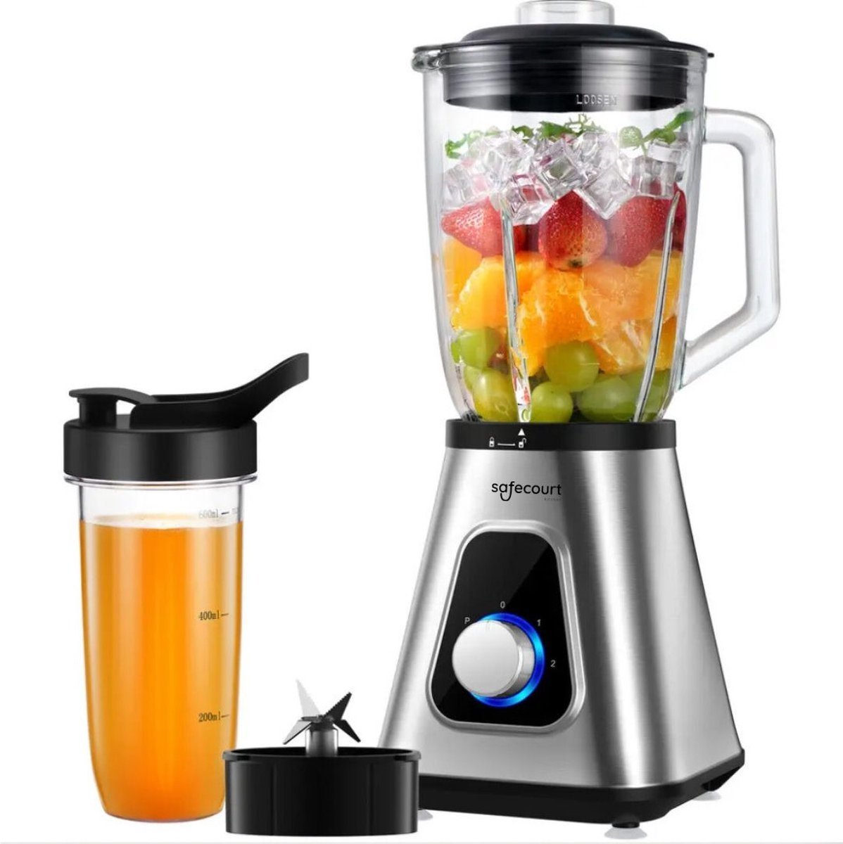Safecourt Kitchen - Mixer - 1200W - mit To-Go-Becher - Edelstahl - Silber