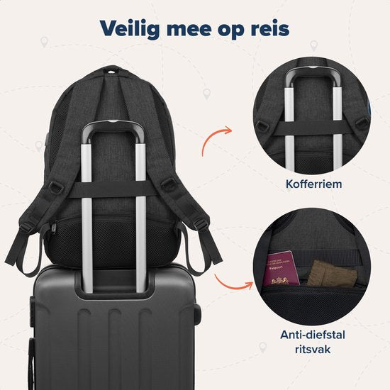 TRVLMORE Rucksack mit Lifetime - Rucksack mit 15.6 Zoll Laptopfach - Schultasche - Spritzwassergeschützt - Männer und Frauen - Jungen und Mädchen - 28L - Anthrazit
