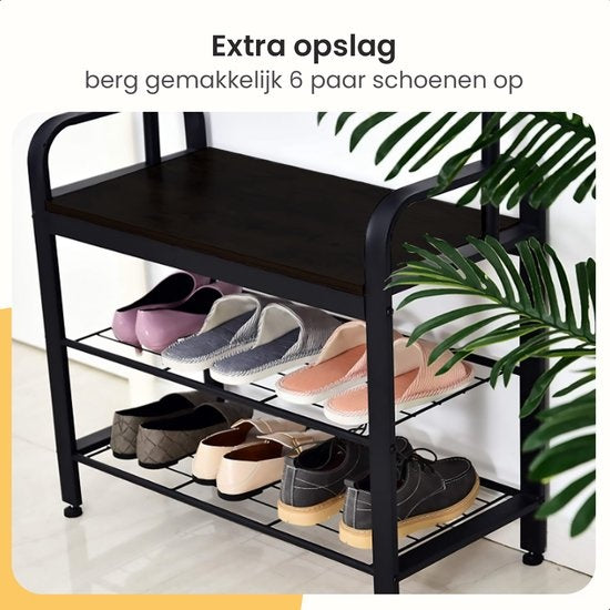 Goliving Garderobe - Garderobenständer - Flurmöbel - Schuhregal - Schuhschrank - Industrieschrank - Metall/Holz - 72 x 34 x 183 cm - Schwarz
