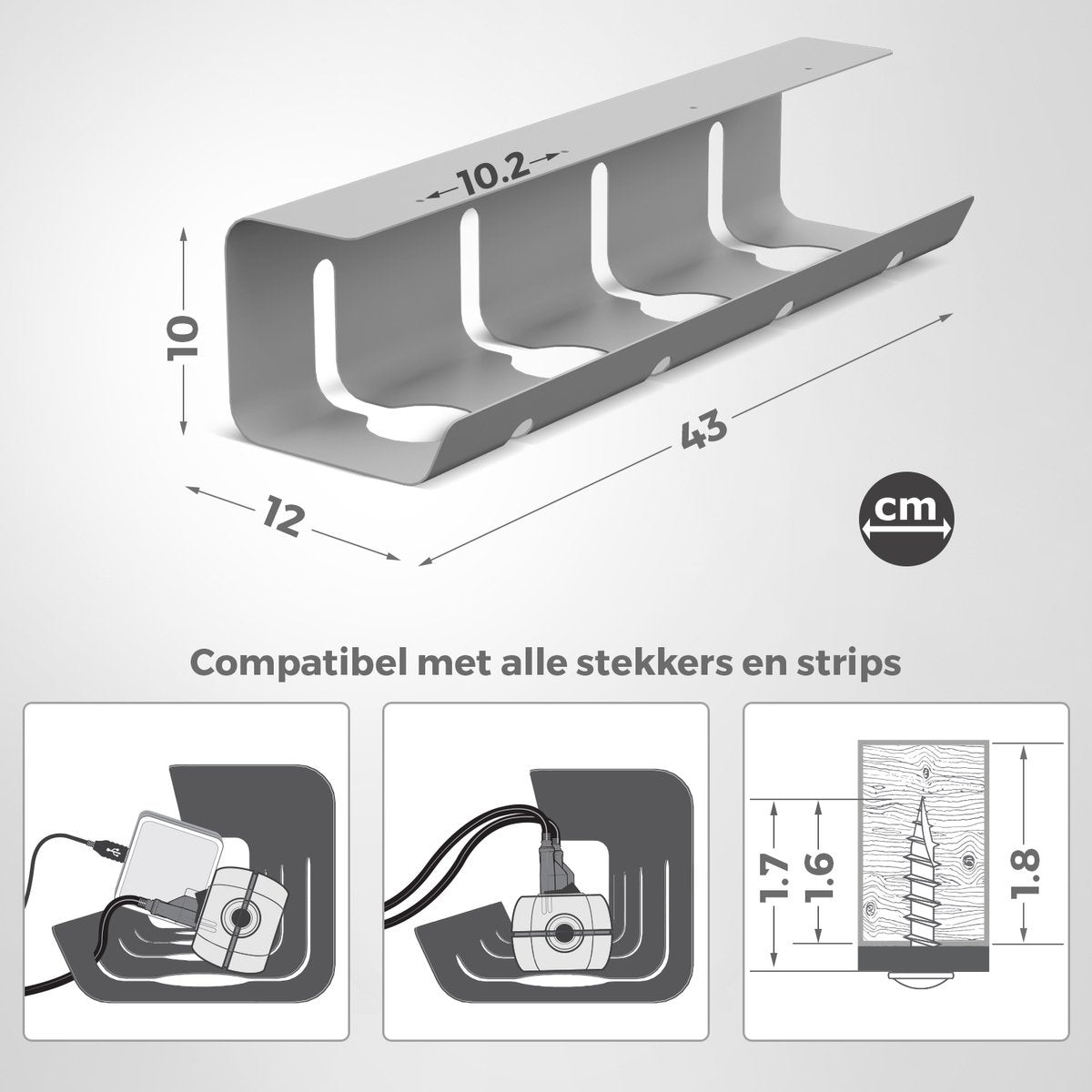 Stilemo Cable Tray Desk - Kabelhalter 43 CM - Kabelorganisator 5 KG Tragkraft - Grau