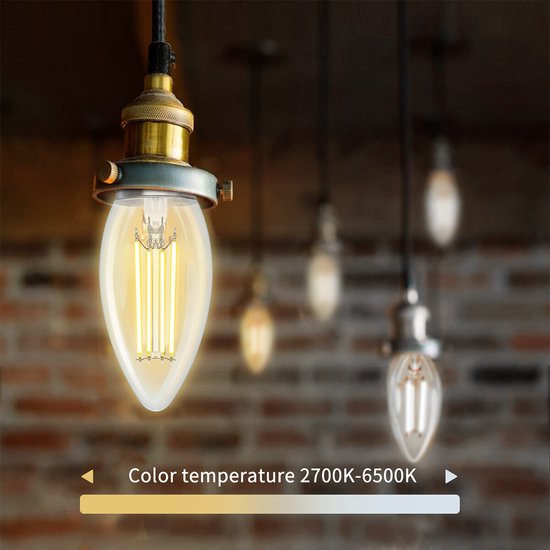LED-Lampe – Glühfaden – Smart LED – Glühbirne C35 – 4,5 W – E14-Fassung – Smart LED – WLAN-LED + Bluetooth – Einstellbare Farbe – Transparent, klar – Glas