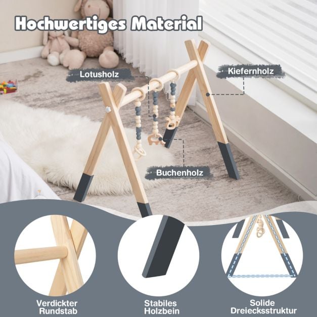 Coast Baby-Klettergerüst aus Holz – 3 Hängespielzeuge – 60 x 44 x 60 cm – Grün, Grau und Rosa