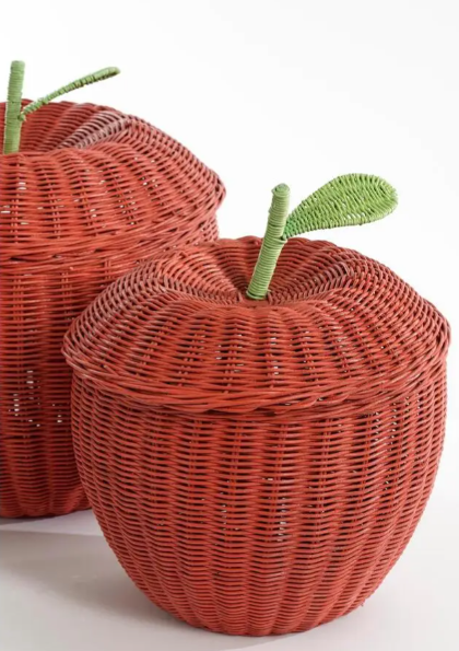 Mica Decorations Aufbewahrungskörbe in Apfelform, 2er-Set – Rot/Grün – Ø 30 x H 48 cm und Ø 15 x H 25 cm – Rattan