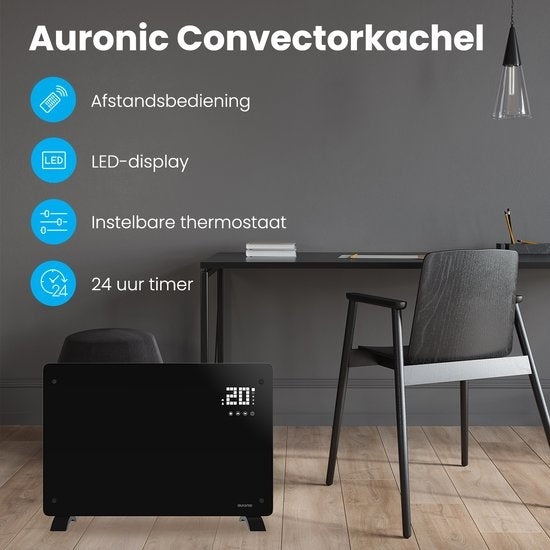 Auronic Elektroherd - Mit Thermostat und Fernbedienung - Bis zu 22 m3 - 2000 W - Schwarz