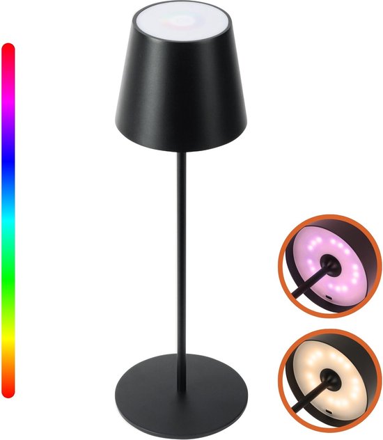 Goliving Chroma Tischlampe Wiederaufladbar - Kabellos und dimmbar - Touch Lampe - Nachtlampe Schlafzimmer & Wohnzimmer - RGBW - 37,5 cm - Schwarz