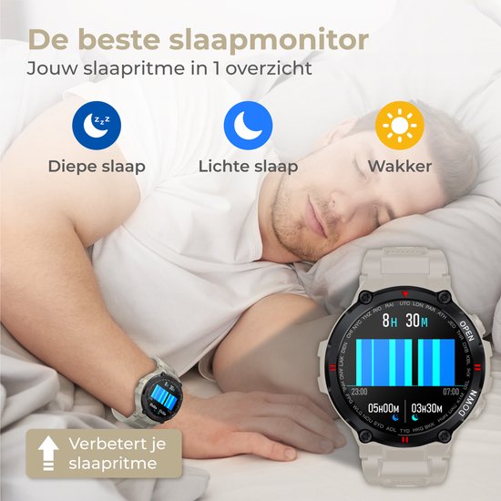 Nuvance - Outdoor Smartwatch - IP67 Wasserdicht - Bluetooth Smartwatch für Frauen und Männer - Smartwatches - Sportuhr mit Schrittzähler, Kalorienzähler, Schlafmesser - Geeignet für alle Smartphones - Grau
