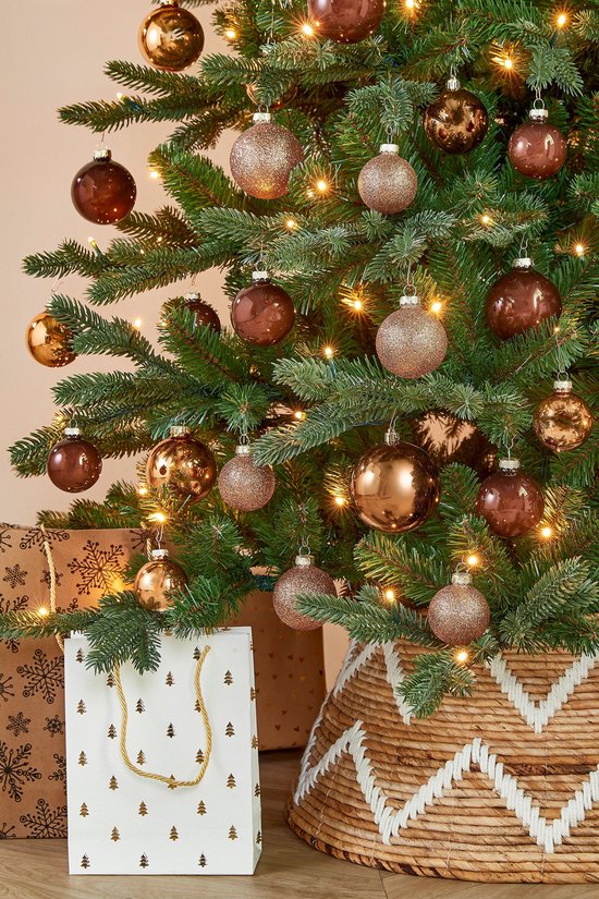 Mica Decorations Glas-Weihnachtskugeln-Set – Weihnachtskugeln mit Glanz und Glitzer – Weihnachtsschmuck für den Weihnachtsbaum – Baumspitze – 42-teiliges Set – Ø 7 cm – Braun