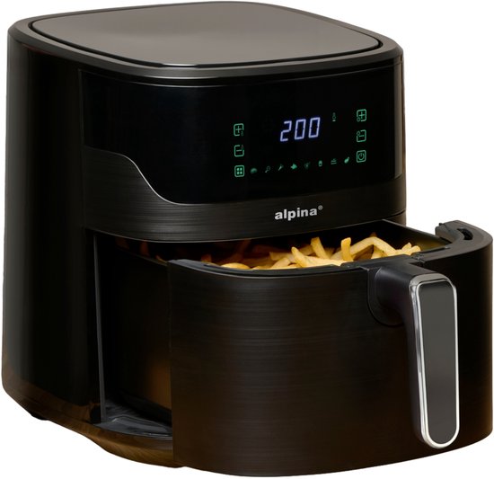 alpina Airfryer XL – Heißluftfritteuse 6 l – Air Fryer für 2 bis 5 Personen – Heißluftofen mit digitalem Touchscreen – Einstellbare Temperatur von 80 bis 200 Grad – Timer-Funktion – 8 Kochprogramme