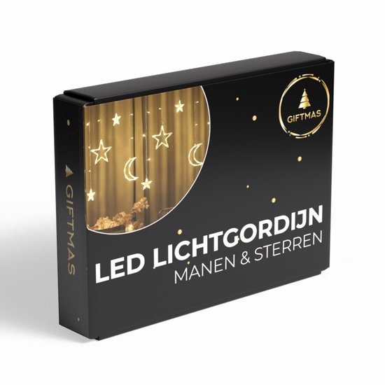 Giftmas Lichtervorhang - 120 LED Hängedekoration - Warmweiß - Monde und Sterne - Weihnachts- und Fensterdekoration - für drinnen und draußen - Weihnachtsdekorationen - 3.5M - Weihnachtsbeleuchtung