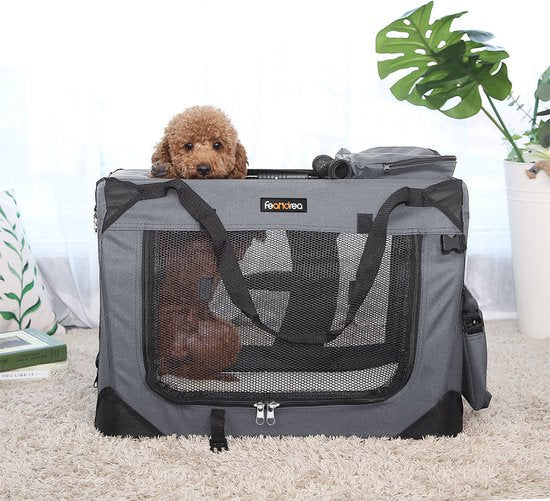 Feandrea – Transportbox – Reisekäfig – 60 x 42 x 42 cm – für Hunde – zusammenklappbar – Oxford-Stoff – grau