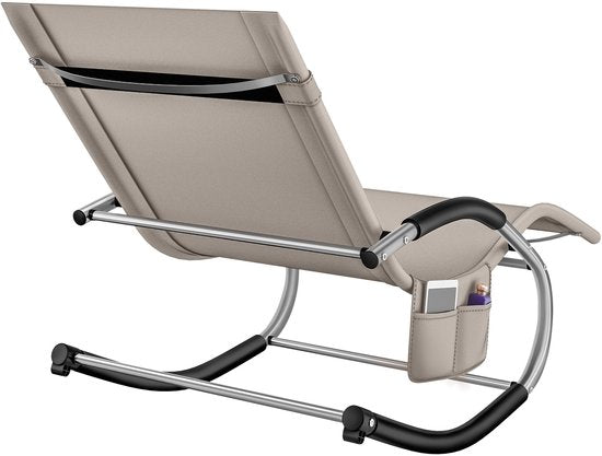 tectake® Liege Taya - Ergonomische Liege für Garten, Terrasse, Balkon - Relaxsessel mit Wippfunktion - Gartenstuhl mit bequemen Armlehnen, Kopfstütze und Ablagefach - wetterfest und wasserabweisend - 120kg Tragkraft - Beige