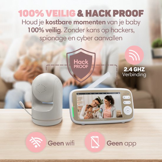 Vulpes Goods® Babycare Babyphone mit Kamera - Mit VOX - 5-Zoll- FULL HD Bildschirm - Fernbedienbar - Nachtsicht - PRO Version - Weiß