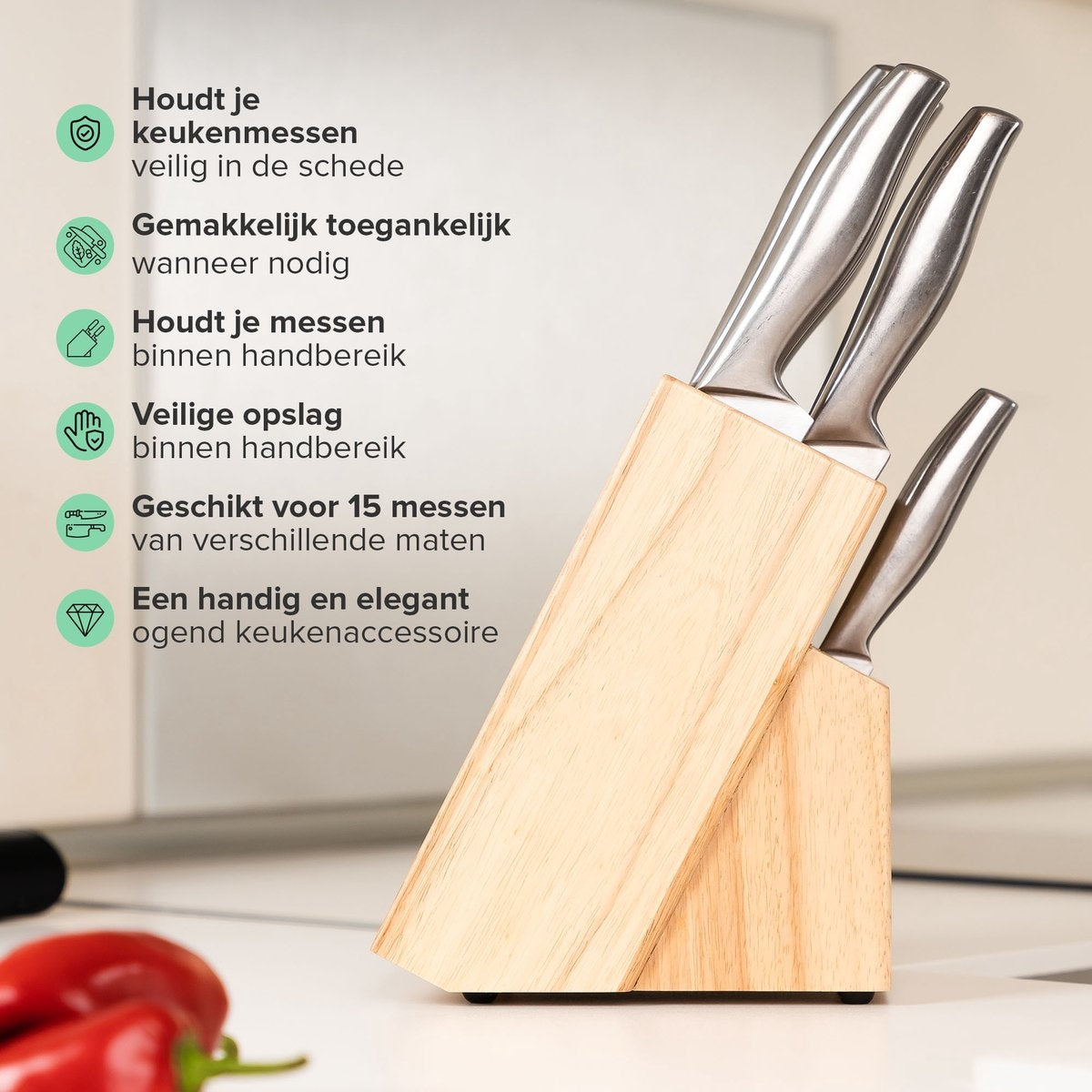 Messerblock ohne Messer - Messerhalter aus Holz von Coninx - Rubberwood Light - Messeraufbewahrungseinheit