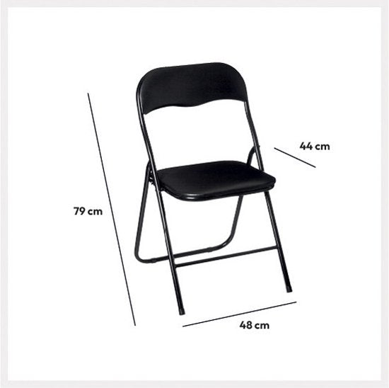 Klappstuhl mit PVC-Sitzfläche – Schwarz – 44 x 48 x 79 cm – Metall – Beistellstühle – Zusammenklappbar