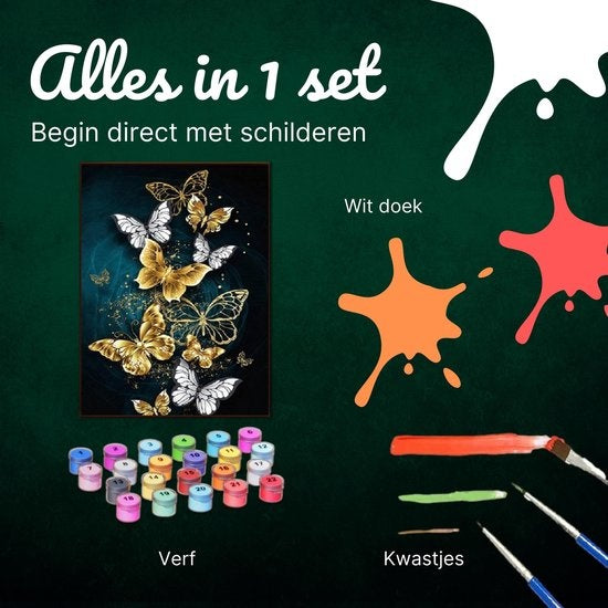 RubyeÂ® Malen nach Zahlen Erwachsene - Schmetterlinge - Inklusive Pinsel - Leinwand Malerei Leinwand - Farbe nach Zahlen - 40x50cm