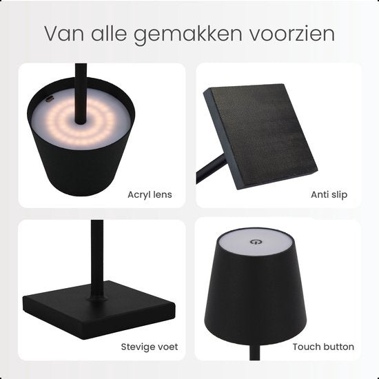 Goliving Tischlampe Wiederaufladbar - Kabellos und dimmbar - Moderne Touch-Lampe - Nachtlampe für das Schlafzimmer - 26 cm - Schwarz