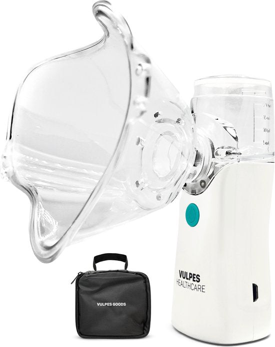 Vulpes Goods® HealthCare - Aerosolgerät - Ultraschallvernebler Inhalator - Vernebler - Inhalator für Kinder, Erwachsene und Babys - Wiederaufladbar - 2 Modi - Hilft gegen Atemwegserkrankungen - Inkl. 4 Düsen & Deluxe Reiseetui